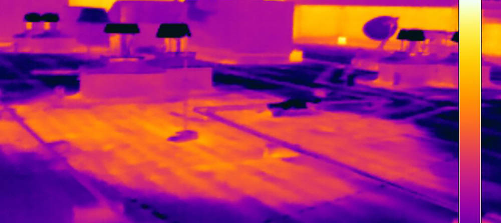 Roof infrared thermal image showing moisture patterns